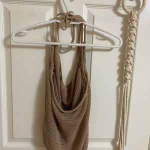 Guess Cowl Neck Low Back Crochet Top